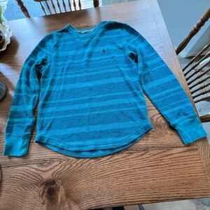 Volcom Shirt Womens Medium Blue Eveleth Slub Stripe Thermal Pullover Sweater